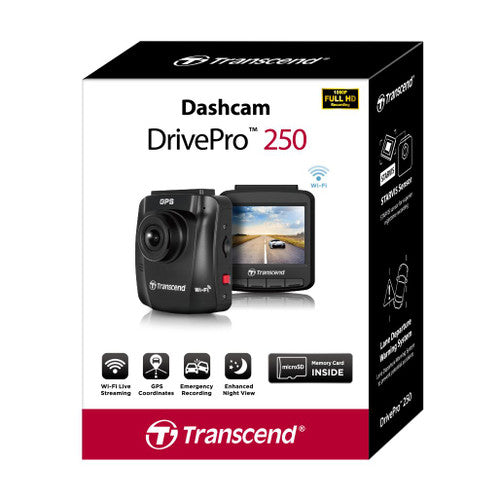 Transcend 32GB DrivePro 250 dashcam, Suction Mount, GPS Transcend 32GB DrivePro 250 dashcam, Suction Mount, GPS